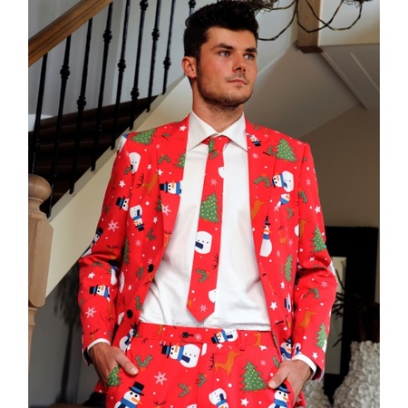 Rode business suit met kerst print