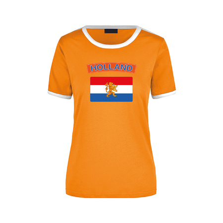 Holland oranje / wit ringer t-shirt Nederland met vlag voor dames