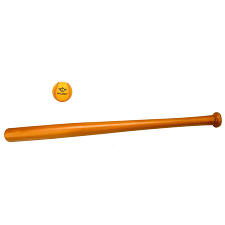 Houten speelgoed honkbalknuppel 63 cm + honkbal/softbal oranje / geel 10 cm