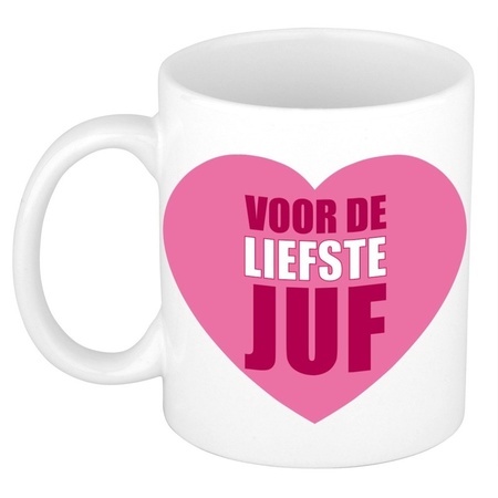 Teacher gift voor de liefste juf cup / mug 300 ml with beige teddy bear with love heart