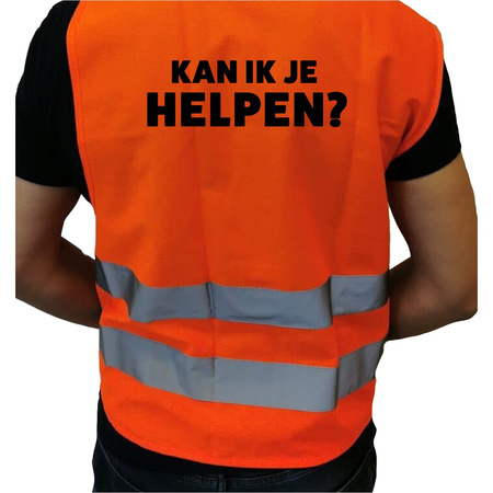 Kan ik je helpen personeel vestje / hesje oranje met reflecterende strepen voor volwassenen