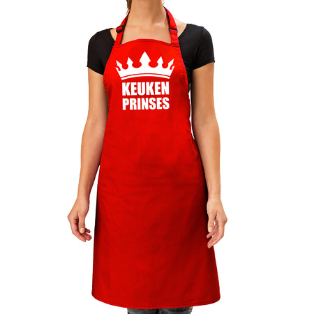 Couple gift set: 1x Kitchen prince kitchen apron black men + 1x Kitchen princess red women