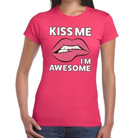 Kiss me I am Awesome t-shirt roze dames