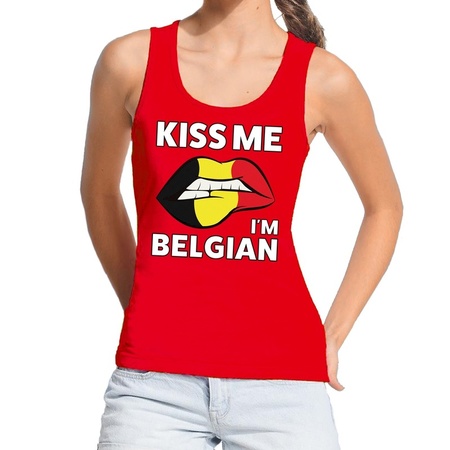 Kiss me I am Belgian tanktop / mouwloos shirt rood dames