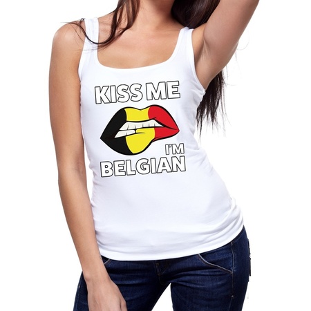 Kiss me I am Belgian tanktop / mouwloos shirt wit dames