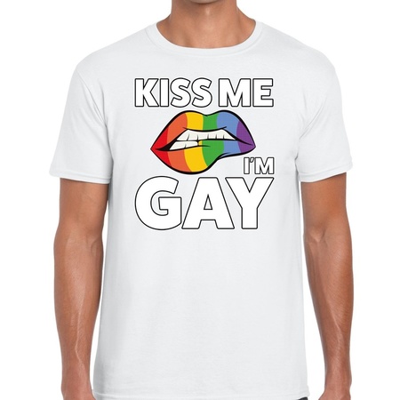 Kiss me i am gay t-shirt wit voor heren