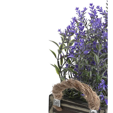Lavendel bloemen kunstplant in houten bloempot - donkerpaarse bloemen - 30 x 12 x 21 cm