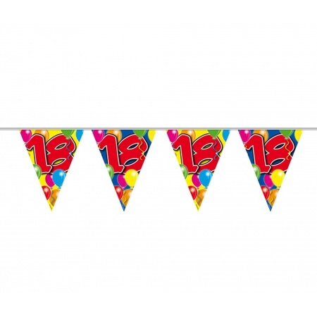 Verjaardag 18 jaar feest thema set 50x ballonnen en 2x leeftijd print vlaggenlijnen