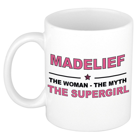 Madelief The woman, The myth the supergirl pensioen cadeau mok/beker 300 ml