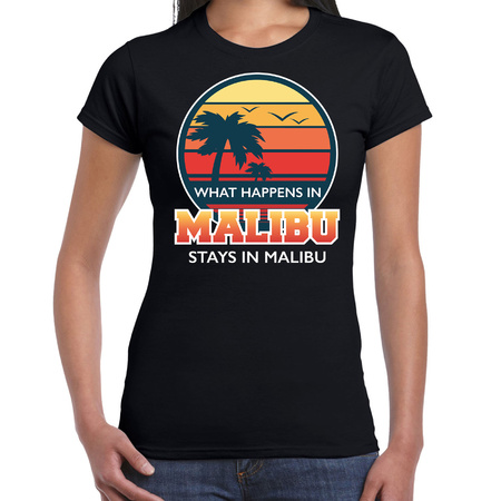 Malibu zomer t-shirt / shirt What happens in Malibu stays in Malibu zwart voor dames