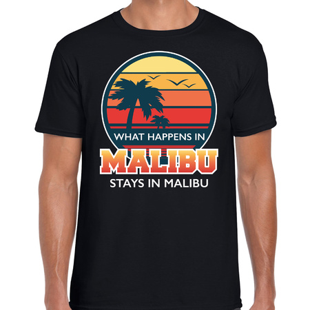 Malibu zomer t-shirt / shirt What happens in Malibu stays in Malibu zwart voor heren