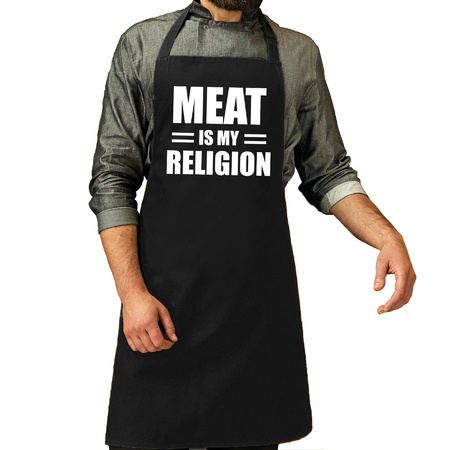 Meat is my religion bbq schort / keukenschort zwart heren