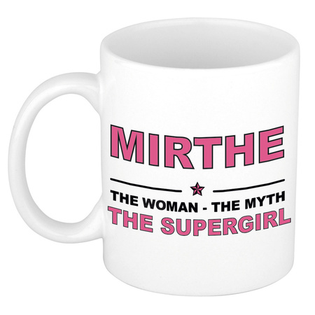 Mirthe The woman, The myth the supergirl pensioen cadeau mok/beker 300 ml