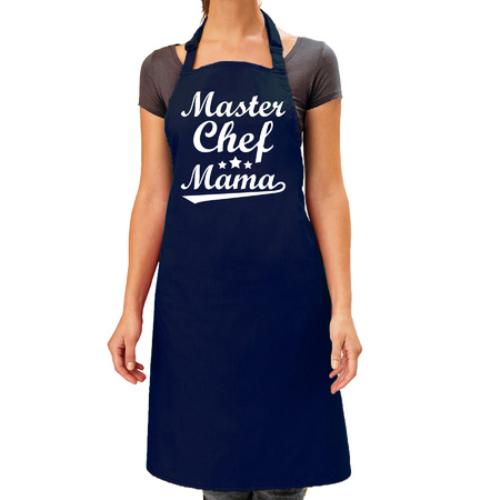 Moederdag cadeau schort - master chef mama - donkerblauw - keukenschort - verjaardag - barbecue/BBQ