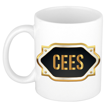 Name mug Cees with golden emblem 300 ml