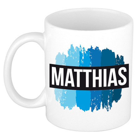 Name mug Matthias with blue paint marks  300 ml
