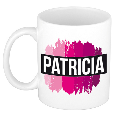 Name mug Patricia  with pink paint marks  300 ml