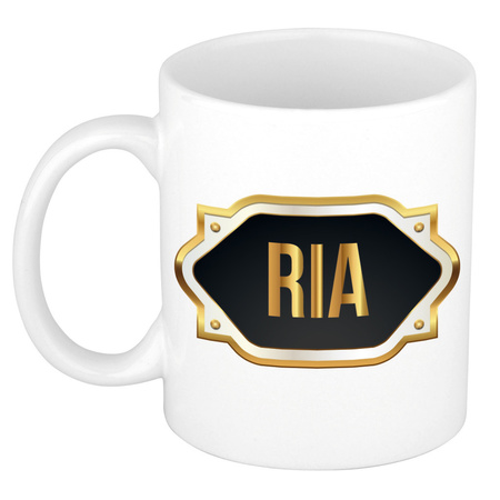 Name mug Ria with golden emblem 300 ml