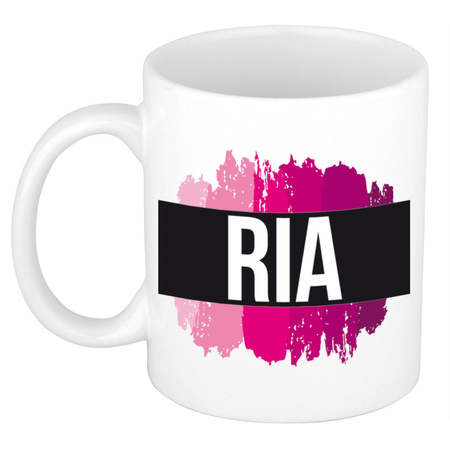 Name mug Ria  with pink paint marks  300 ml