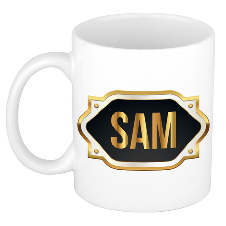 Name mug Sam with golden emblem 300 ml