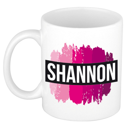 Name mug Shannon  with pink paint marks  300 ml