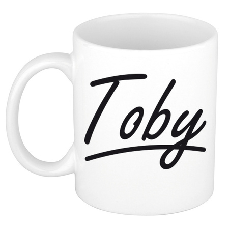 Naam cadeau mok / beker Toby met sierlijke letters 300 ml