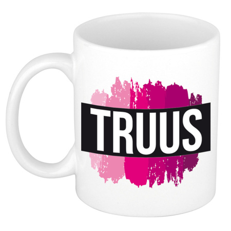 Name mug Truus  with pink paint marks  300 ml