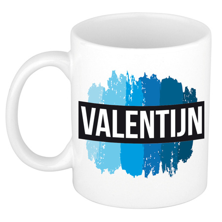 Name mug Valentijn with blue paint marks  300 ml