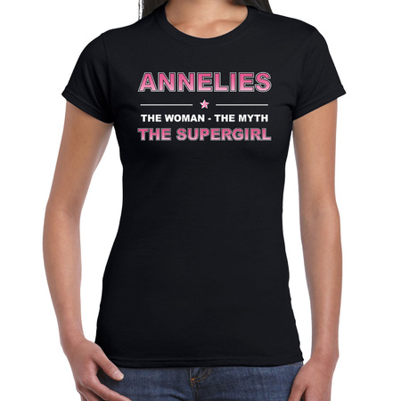 Naam cadeau t-shirt / shirt Annelies - the supergirl zwart voor dames