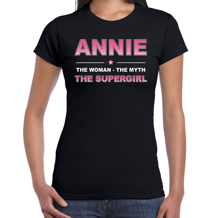 Naam cadeau t-shirt / shirt Annie - the supergirl zwart voor dames