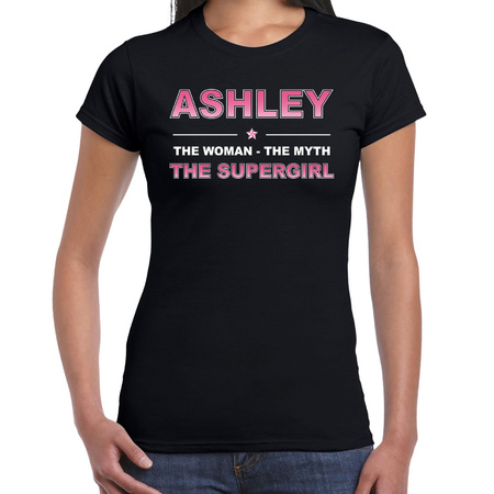 Naam cadeau t-shirt / shirt Ashley - the supergirl zwart voor dames
