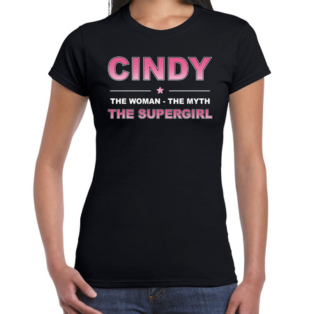 Naam cadeau t-shirt / shirt Cindy - the supergirl zwart voor dames