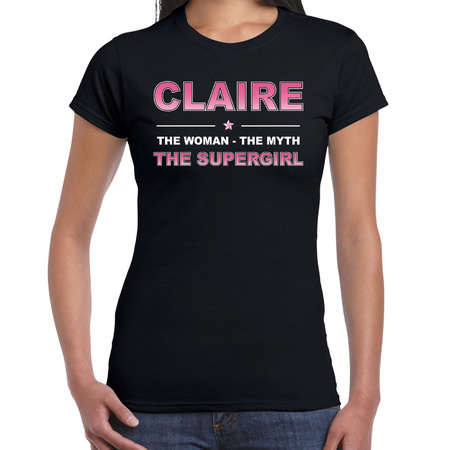 Naam cadeau t-shirt / shirt Claire - the supergirl zwart voor dames