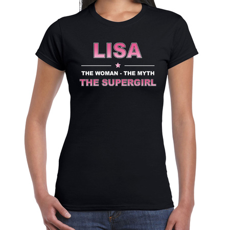 Naam cadeau t-shirt / shirt Lisa - the supergirl zwart voor dames