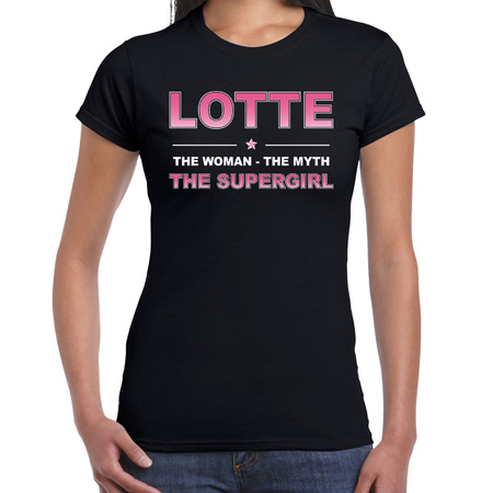Naam cadeau t-shirt / shirt Lotte - the supergirl zwart voor dames