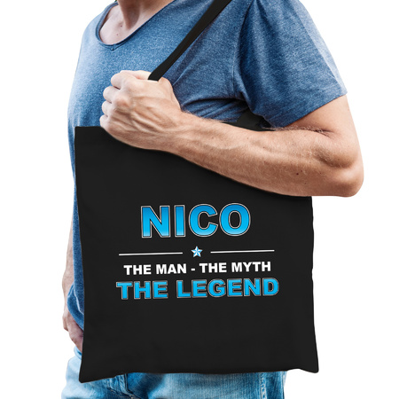 Naam cadeau tas Nico - the legend zwart voor heren