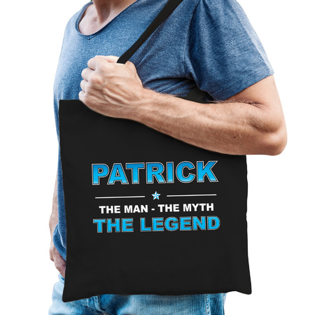 Naam cadeau tas Patrick - the legend zwart voor heren