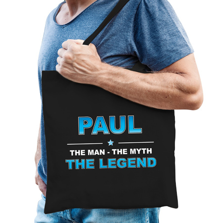 Naam cadeau tas Paul - the legend zwart voor heren