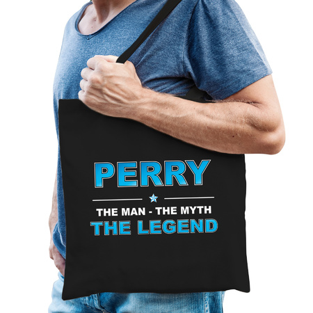 Naam cadeau tas Perry - the legend zwart voor heren
