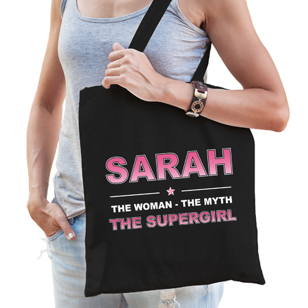 Naam cadeau tas Sarah - the supergirl zwart voor dames