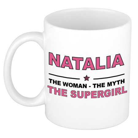Natalia The woman, The myth the supergirl pensioen cadeau mok/beker 300 ml