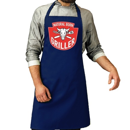Natural born griller apron royal blue for men