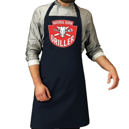 Natural born griller apron blue for men
