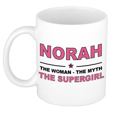 Norah The woman, The myth the supergirl pensioen cadeau mok/beker 300 ml