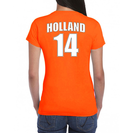 Oranje supporter t-shirt met rugnummer 14 - Holland / Nederland fan shirt voor dames