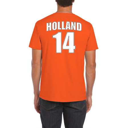 Oranje supporter t-shirt met rugnummer 14 - Holland / Nederland fan shirt voor heren