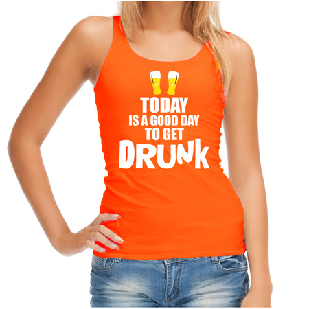 Oranje tanktop today is a good day to get drunk bier Koningsdag/ Nederland/ EK/ WK supporter dames