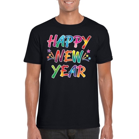 Oud en nieuw t-shirt Happy New Year zwart voor heren