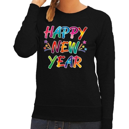 Oud en nieuw trui / sweater Happy New Year zwart voor dames