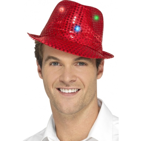 Carnaval Sequins hat red with LED lights